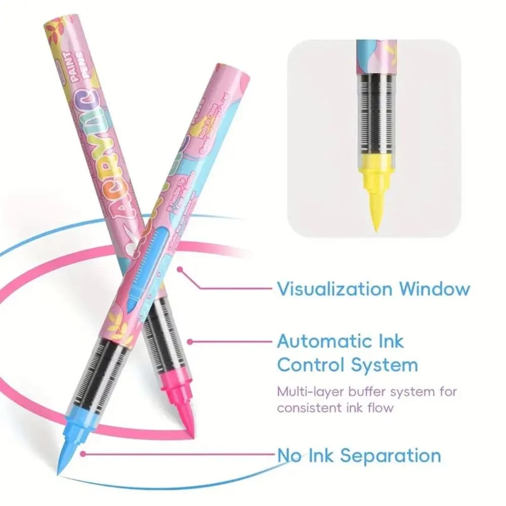 12 Colors Acrylic Paint Markers Direct-Liquid Ink DIY Acrylic Marker Pen Art Supplies Soft Brush Tip Premium Highlight Marker