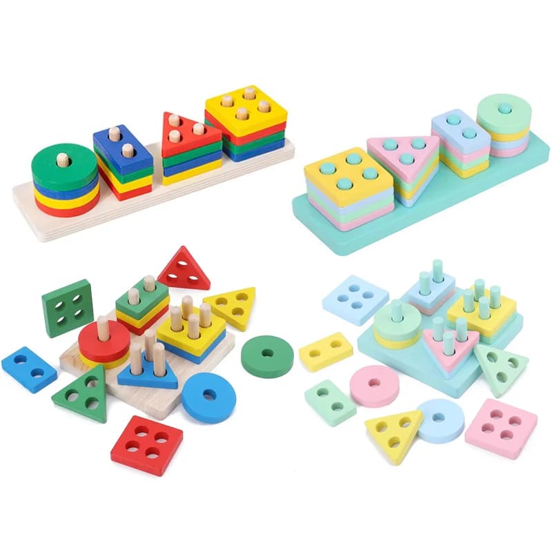 Blocchi di costruzione di giocattoli a colonna in legno per bambini Giocattolo di intelligenza per l'educazione della prima infanzia cognitiva Montessori di forma geometrica TMZ