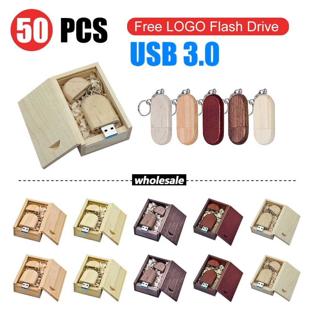 50 pz/lotto LOGO Personalizzato Gratuito USB3.0 Chiavetta USB Pendrive In Legno 8 GB 16 GB 32 GB 64 GB 128 GB Squisito Regalo di Nozze Memory stick Udisk