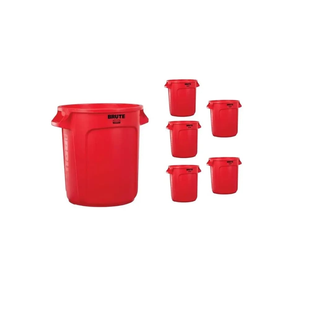 Cestino per Rifiuti Rotondo Rosso Resistente da 10 Galloni, Confezione da 6, per Esterni, Giardinaggio, Edilizia, Ristoranti, Uffici, Magazzini