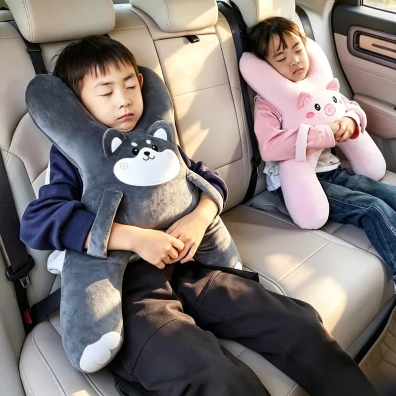 Cute Cartoon Car Pillow Removable Breathable Kids Sleeping Headrest Lumbar Support Car Interior Accessory