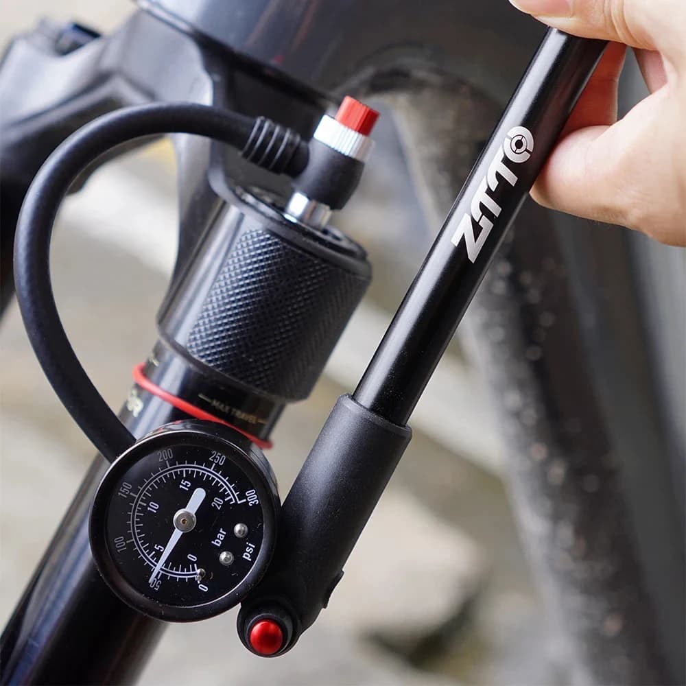 Pompa per Ammortizzatori Bici con Manometro 300PSI, Pompa ad Aria ad Alta Pressione con Valvola Schrader per Forcella Anteriore e Sospensione Posteriore