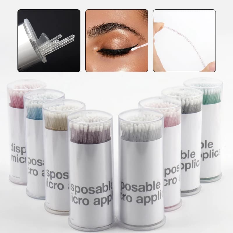 100pcs Disposable Crystal Handle Micro Cotton Swabs Lash Extension Cleaning Applicator Sticks Makeup Detail Micro Brushes