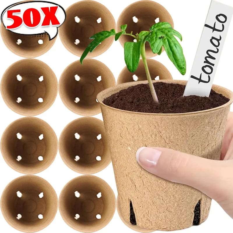 50/10 Pezzi Vasi per Semina, Trays per Germination Semi per Verdure, Fiori e Erbe con Fori di Drenaggio, Accessori di Giardino
