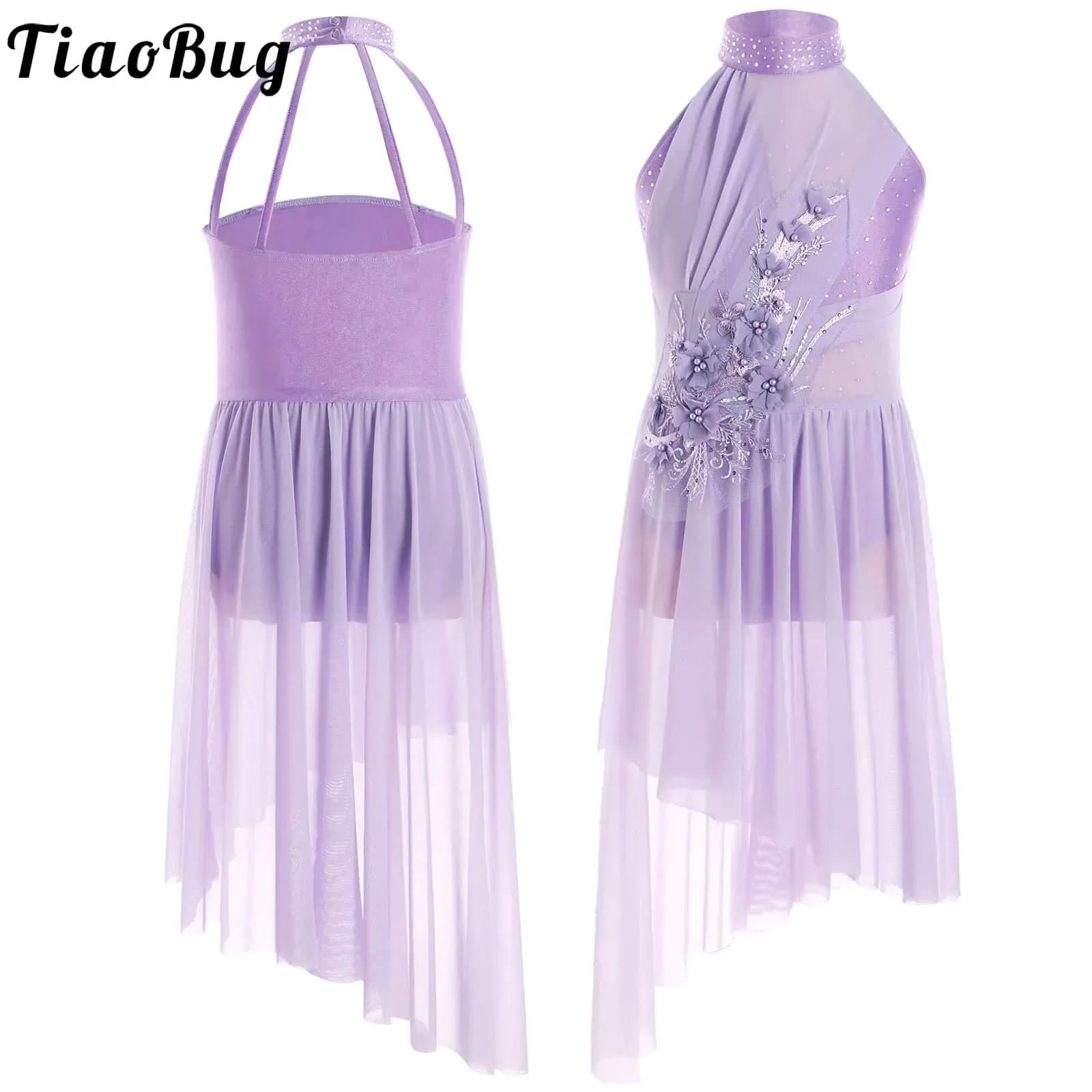 Vestito da ballo lirico per bambina, balletto, pattinaggio di figura, ginnastica, body, spettacolo teatrale, costume, applique, gonna da ballo in tulle a rete