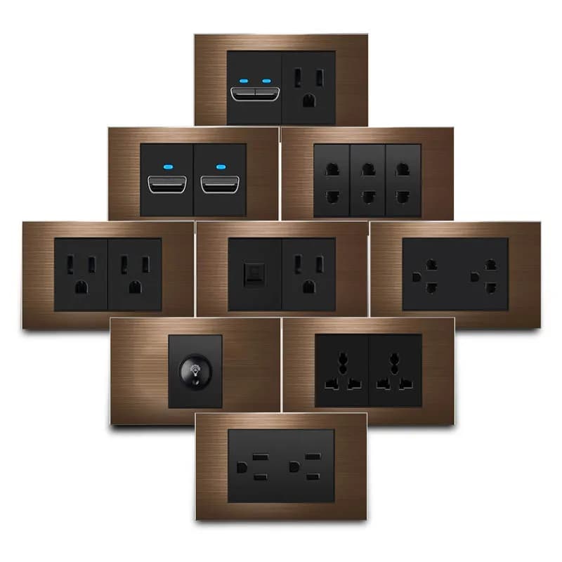 Brown US Standard Dual Usb Wall Plug 5V 2.1A 15A Dual US Socket Metal Panel Wall Switch 123gang2way Power Usb Charging Port 250V
