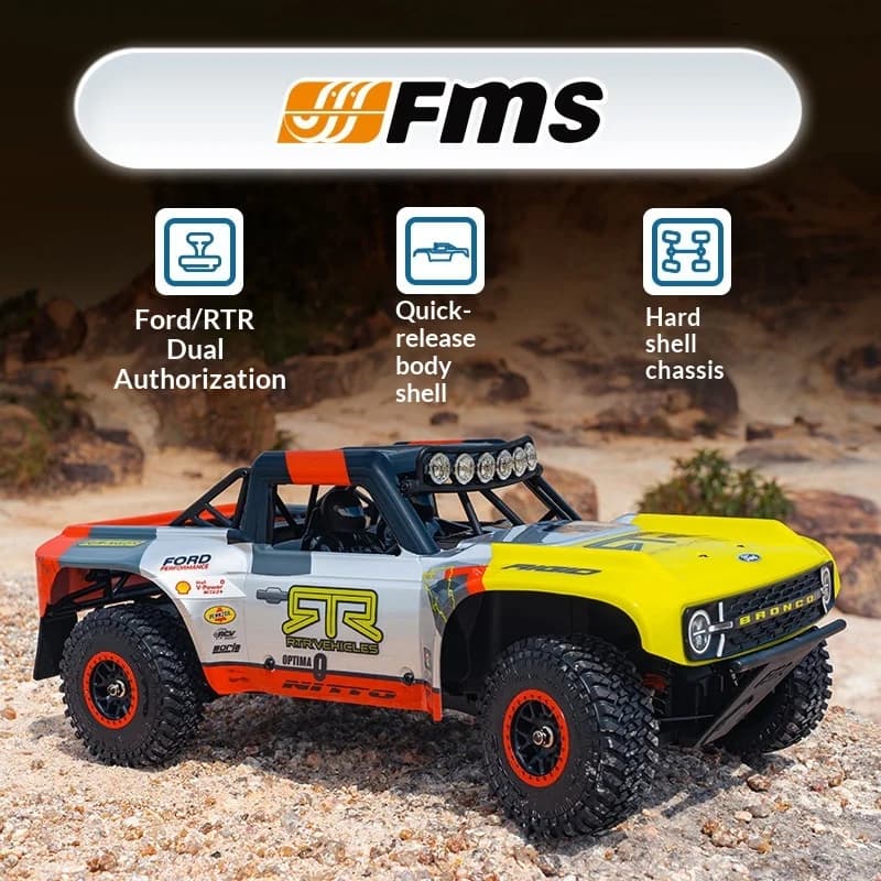 Fms Fcs18 1/18 Ford Bronco Elettrico 4x4 Telecomandato, Camion da Corsa Fuoristrada RTR con Telaio Rigido e Carrozzeria Staccabile