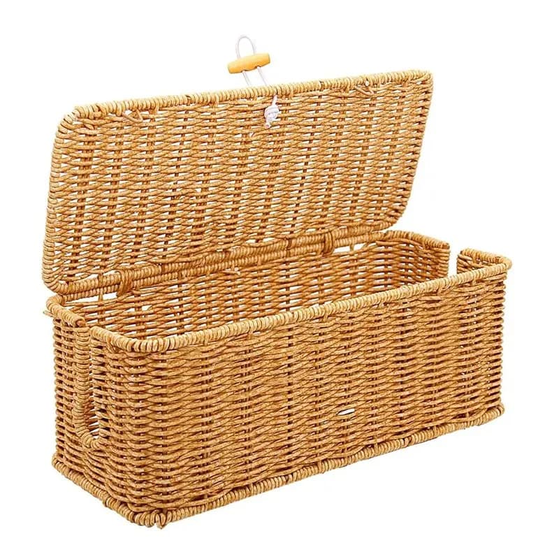 Hot Sale-Cord Basket With Lock, Cable Management Box Handmade Rattan Organizer Large Ventilated Storage
