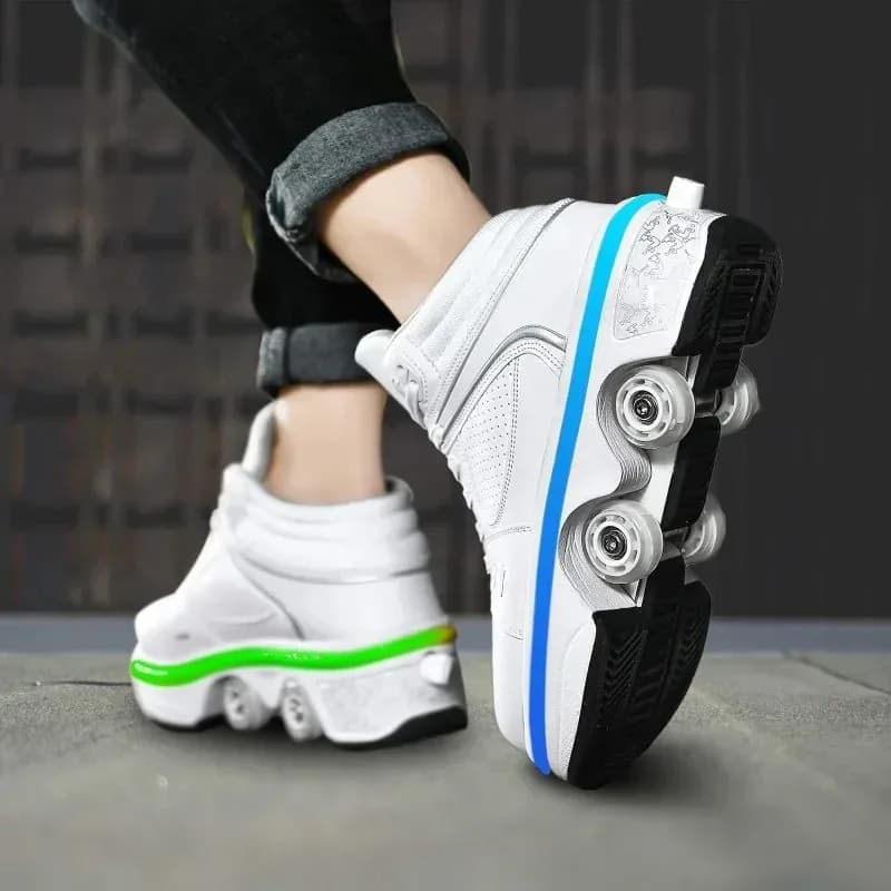 Double-Row Deform Wheel Automatic Walking Shoes Invisible Deformation Roller Skate 2 in 1 Removable Pulley Skate Skating Parkour
