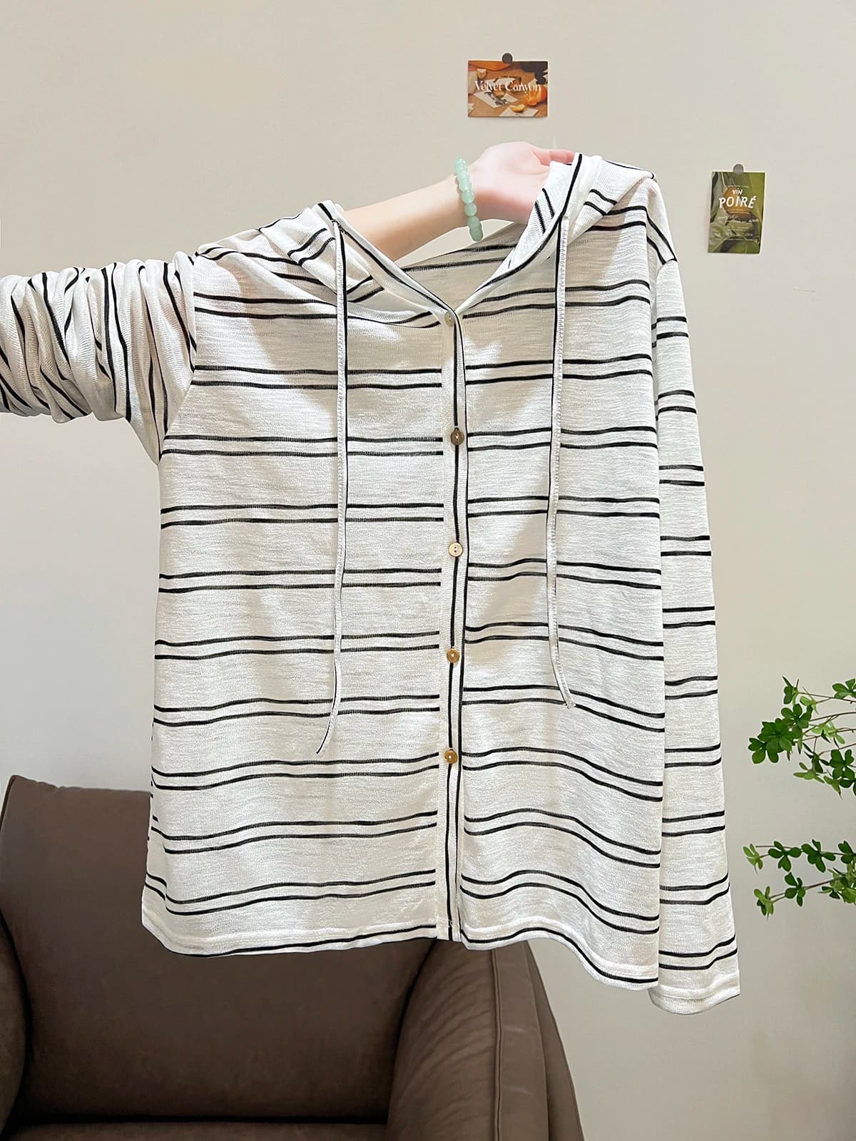 Sweet Contrast Color Stripe Hoodie T-Shirt Women's Spring Autumn Loose Versatile Miu Style Girl's Cardigan Top