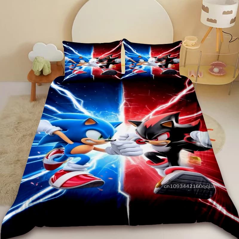 Sonic Kids Pair of Bed linens Set of cool bed linens Copripiumino Cover with 2 pillows Bed Bedroom Children Teenagers