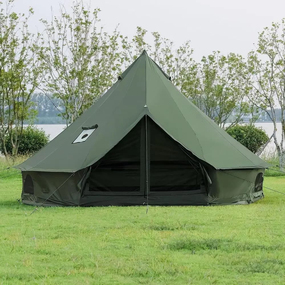 5 meters wide yurt tent with stove hole, ideal for family camping, suitable for 8 people, shelter for all seasons