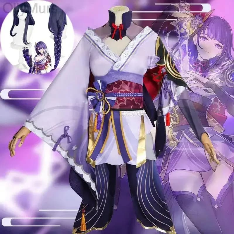 Genshin Impact Raiden Shogun Costume Cosplay Tessuto Jacquard Parrucca uniforme Anime Costumi in stile cinese per le donne Gioco SZb;4.f'7;j
