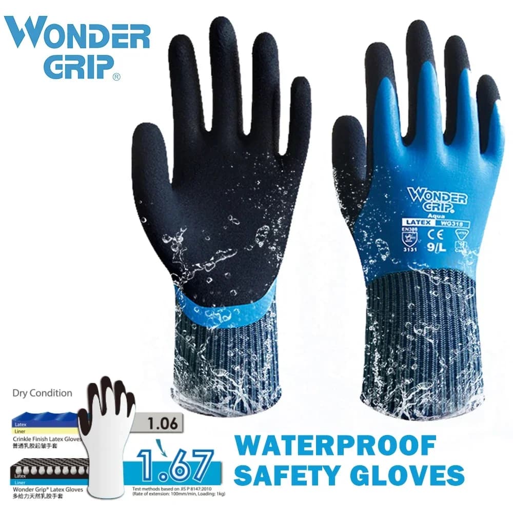 Wonder Grip WG-318 guanti da lavoro impermeabili di sicurezza guanti da lavoro da uomo guanti in Nylon con doppio rivestimento confortevole schiuma di lattice