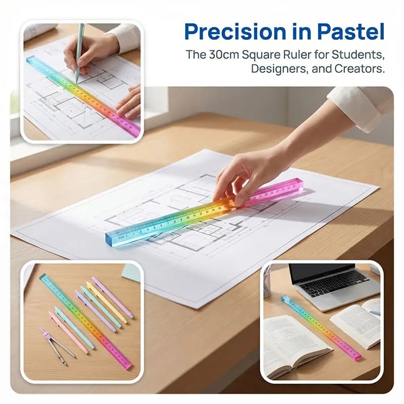 MOTARRO Colored Ruler and Cube – 2-in-1 Geometric Drawing Tool, Math Learning Stationery Set, Drawing and Measuring Supplies, Mu