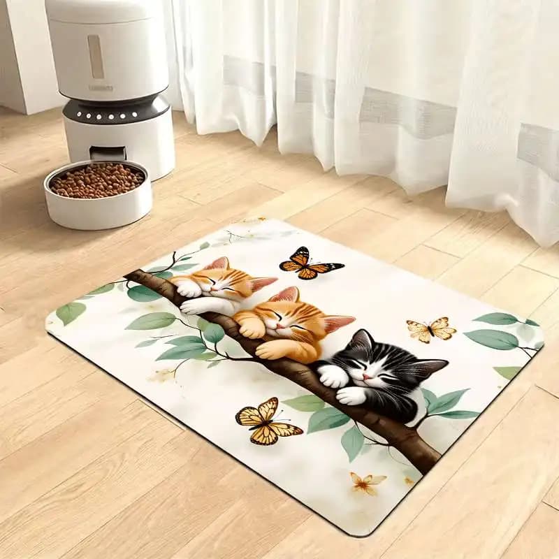 VIKAMA Cartoon Cat Print Pet Placemats, Anti-Slip Cat And Dog Food MATS, Easy-To-Clean And Leak-Proof Pet Bowl MATS