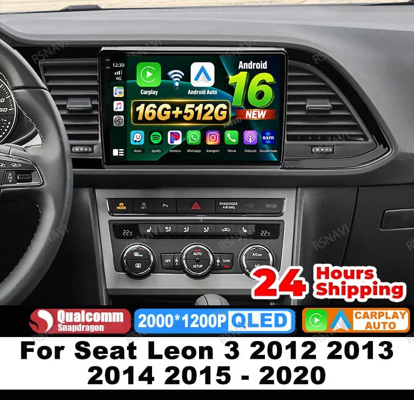 Car Radio Android 16 For Seat Leon 3 2012 2013 2014 2015 - 2020 DVD 4G LTE Qualcomm DSP Stereo BT Viedo Player 5G WIFI Head Unit