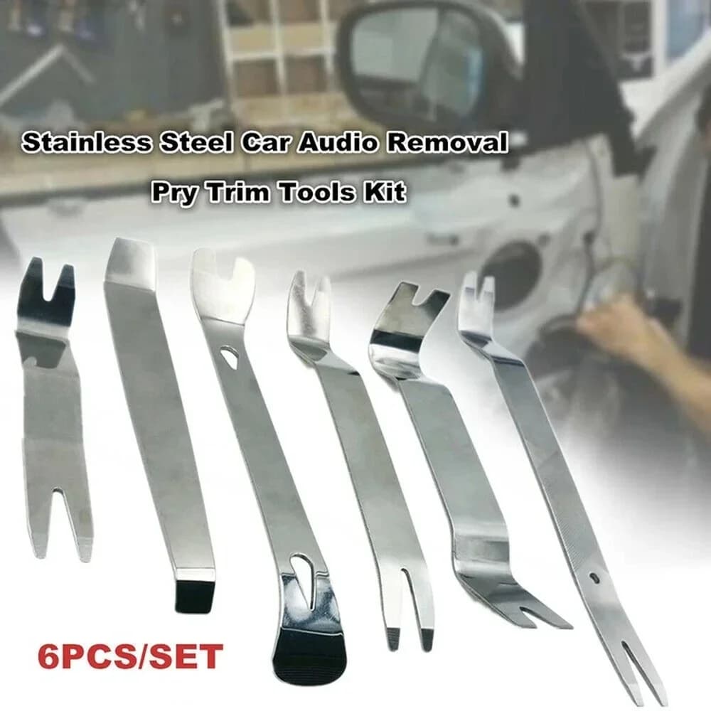 Kit di 6 Attrezzi per Rimozione Interni Auto, Strumenti per Rimozione Radio, Pannelli Porta e Audio con Borsa in Tela