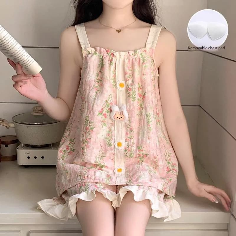 Korean Style Casual Sweet Cute Pajamas Set Women Sleeveless Square Neck Loungewear Two Piece Summer New 2026 Women's Pajamas