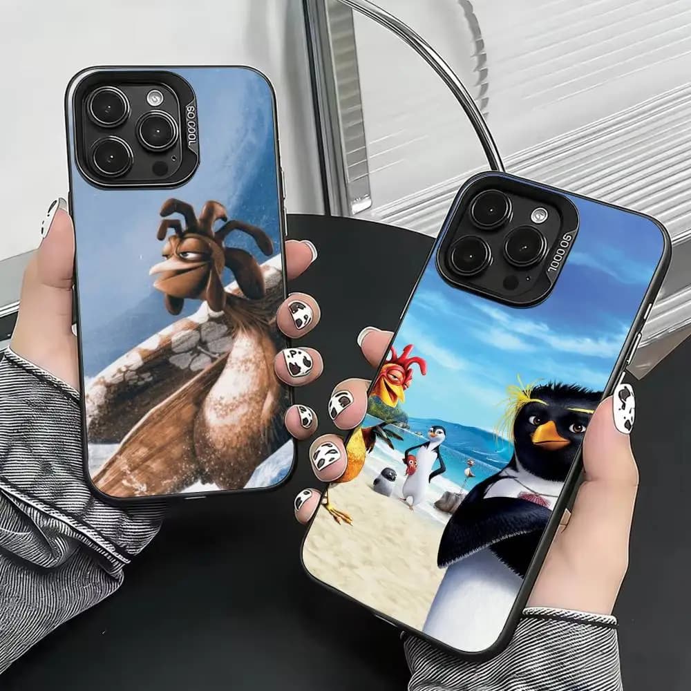 Divertente Cover per iPhone con design Chicken Joe Surf, per modelli 17, 16, 15, 14, 13, 12, 11 Plus, Pro Max, XS, con rivestimento interno colorato argentato