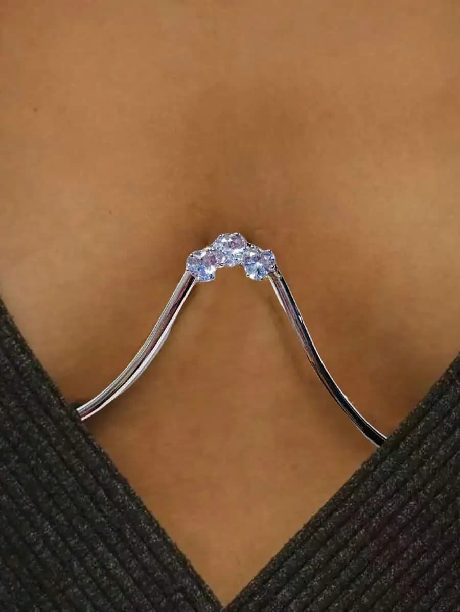 1pc oversized heart-shaped crystal body chain bra ideal for parties galas and special occasions