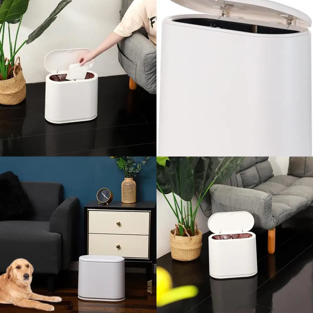 Bidone della spazzatura press-top sottile da 12 litri, cestino per rifiuti a prova di cani per casa, ufficio e dormitorio