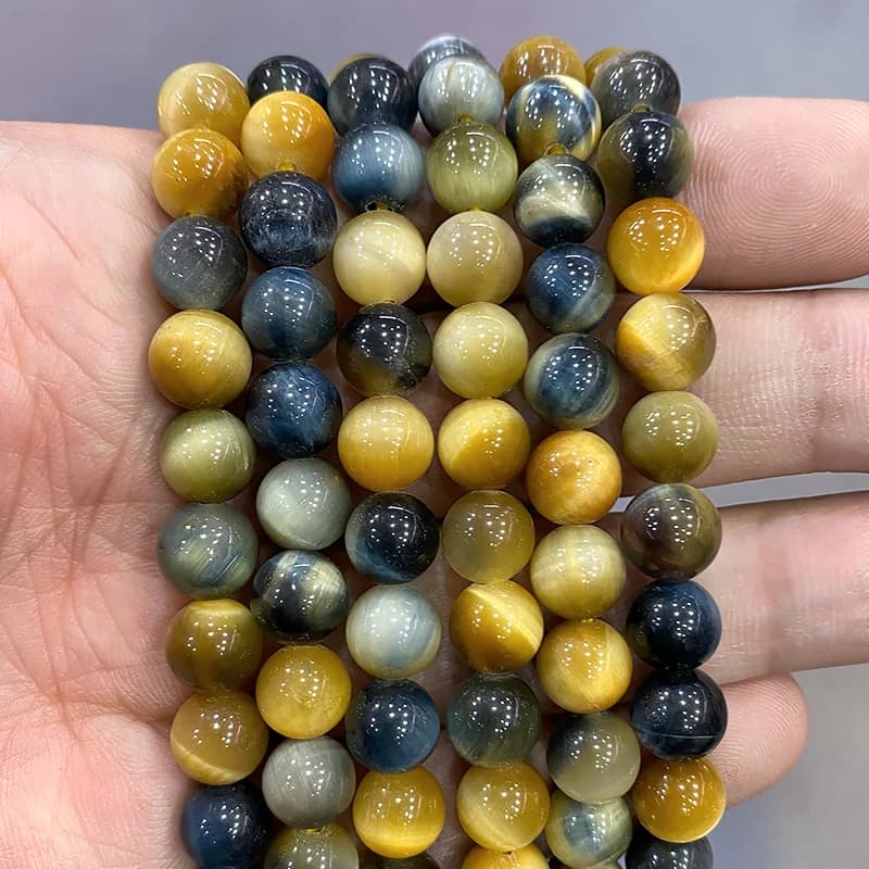 Natural Stone Round Beads Smooth Dream Fantasy Tiger Eye DIY Charms Bracelet Necklace for Jewelry Making 15" Strand 6 8 10 12MM