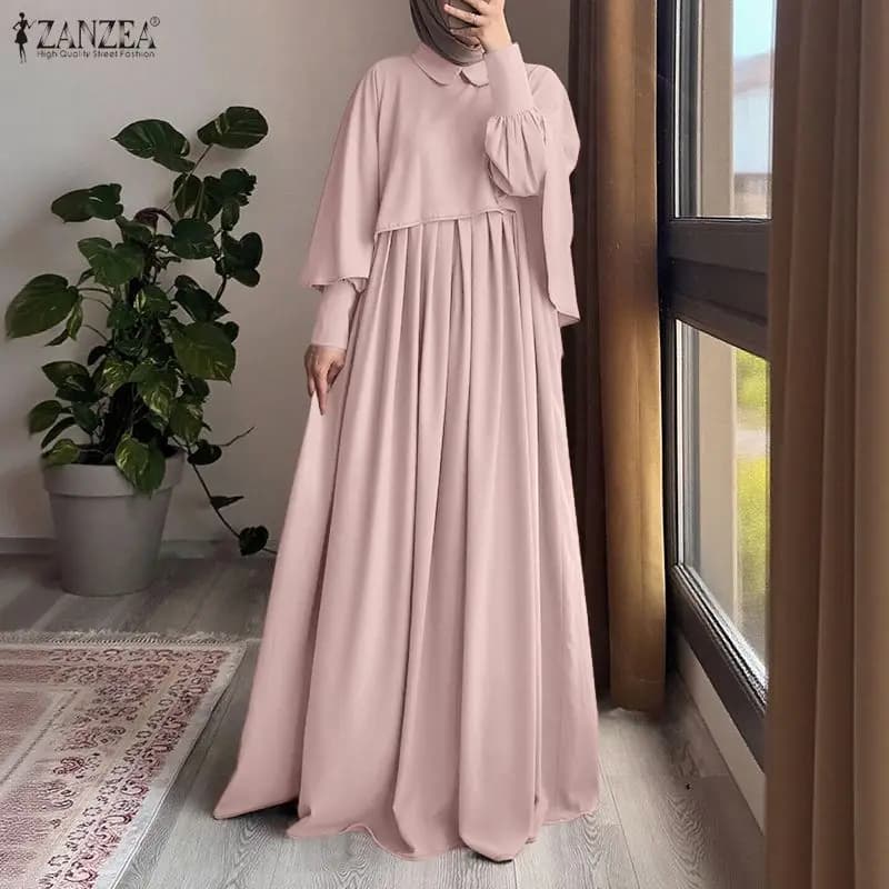 Set Modesto per Donne Musulmane, 2 Pezzi, Abito con Poncho e Blusa, ZANZEA, Outfit Hijab per Ramadan, Completo a 2 Pezzi con Top a Maniche Lunghe