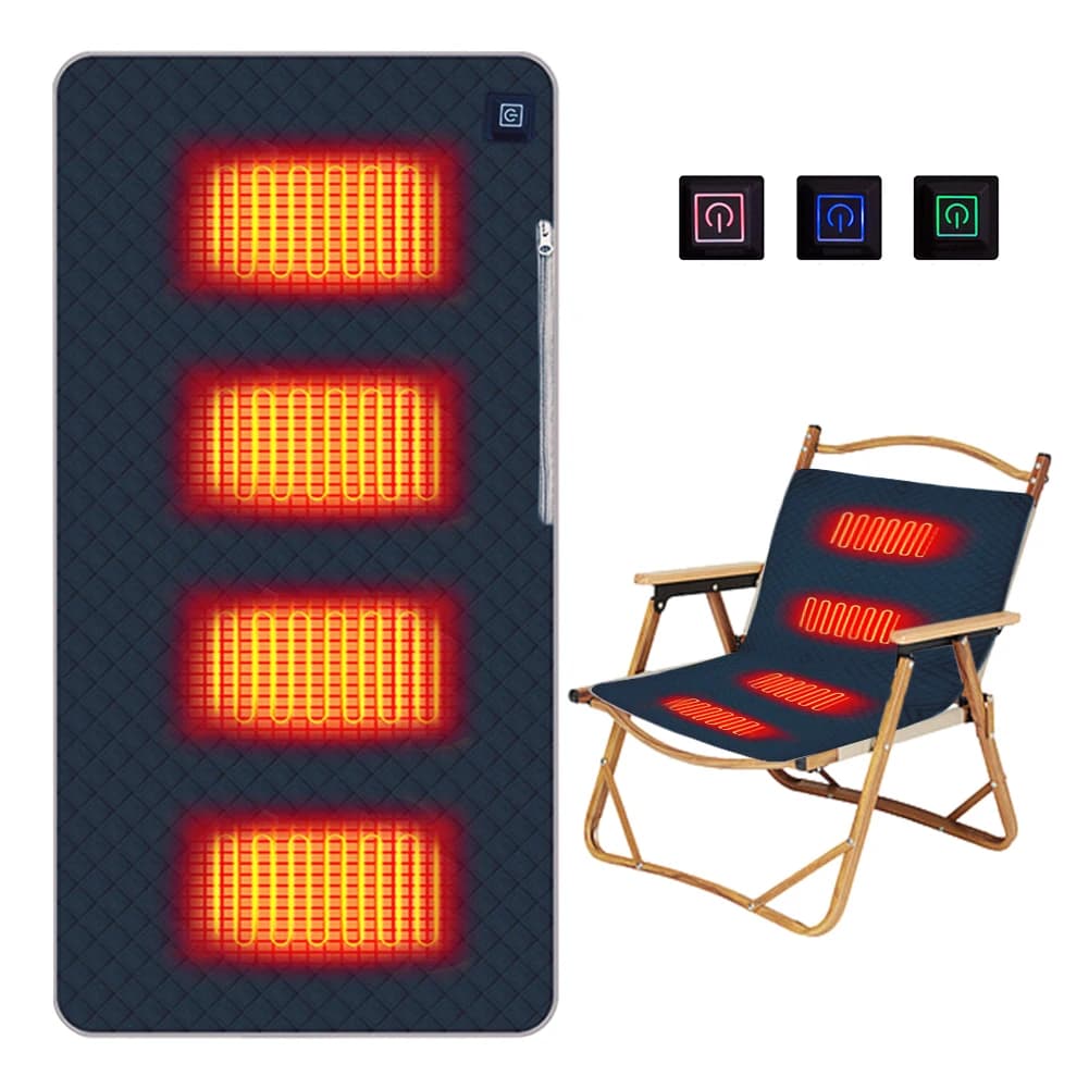 Cuscino per tappetino riscaldante a 4 aree riscaldate Cuscino per sedia riscaldato portatile 3 temperature regolabili Tipo C/Ricarica USB per viaggi all'aperto