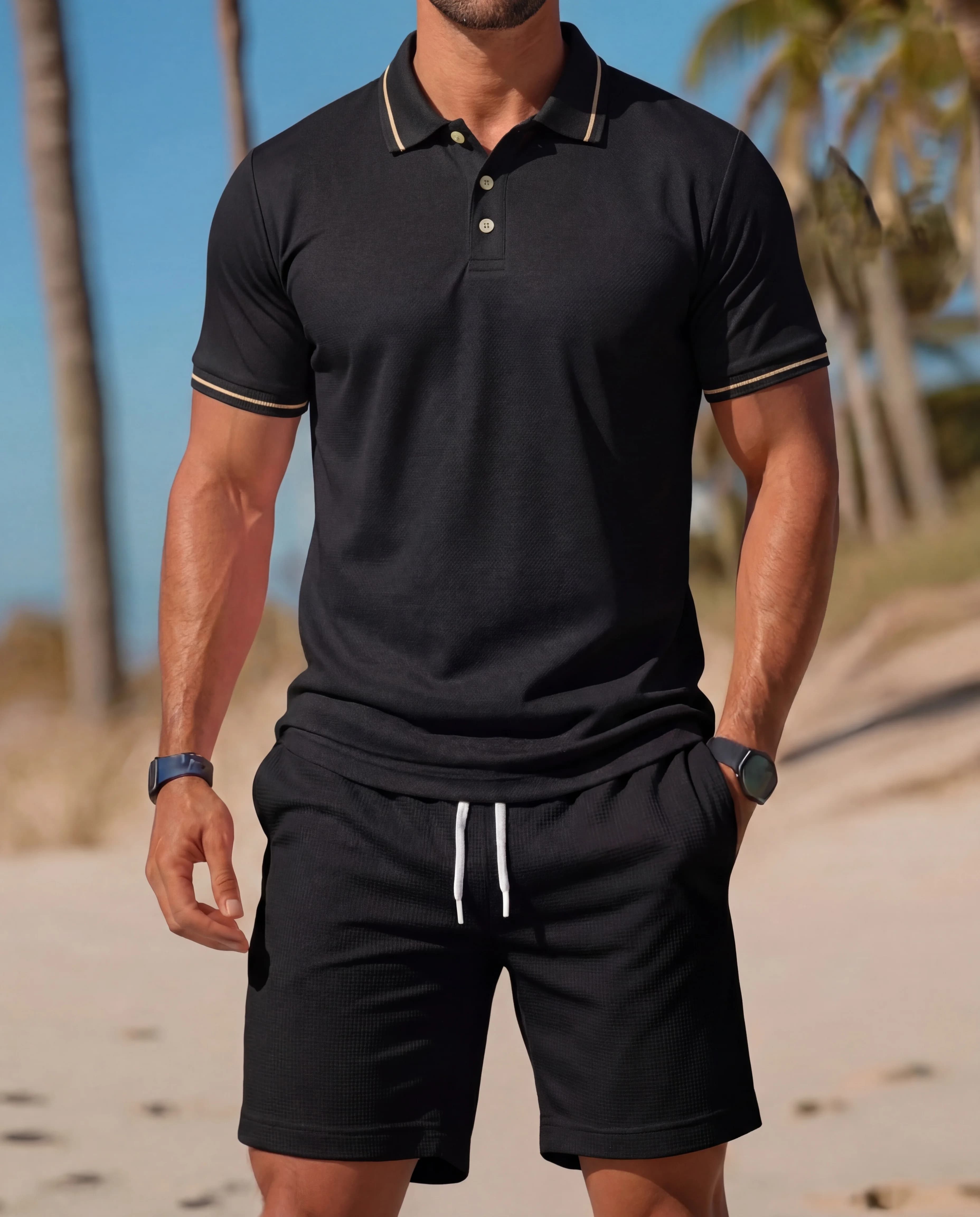 Nuovo set estivo da uomo con polo, per sport all'aperto, casual quotidiano, versatile, comodo, pantaloncini da 5 pollici