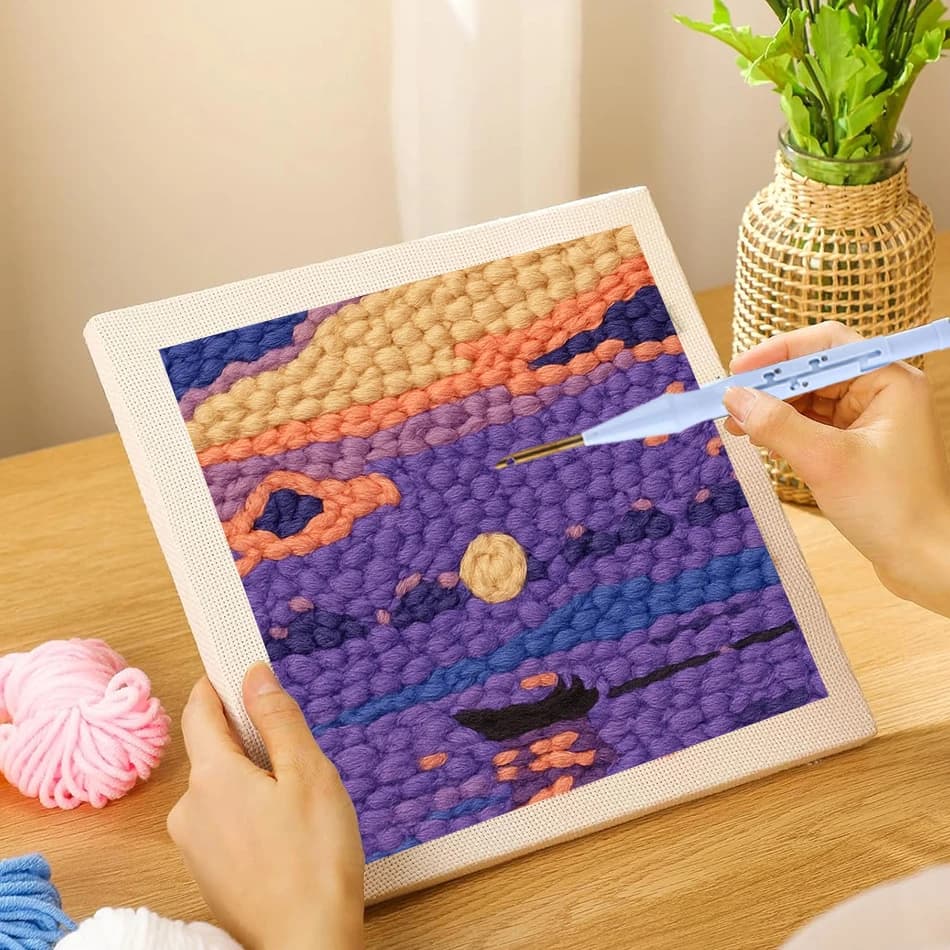 25x25cm Punch Needle Embroidery Kits for Beginners Scenery Easy DIY Punch Stitching Craft Cross Stitch Kit Handcraft Adults