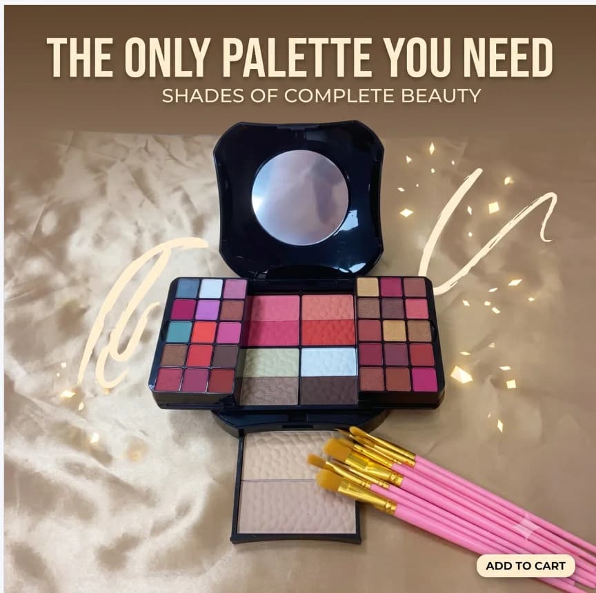 Foldable Travel Makeup Kit Multilayer Glossy Matte Lipstick Eye Shadow Blush Highlighter Eyeliner Set All-in-One Gift for Beginn