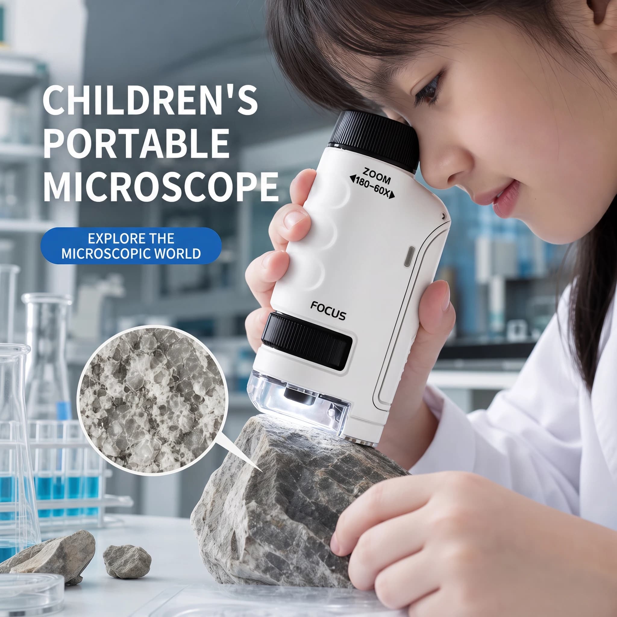 Portable Handheld Microscope for Kids, Outdoor Nature Exploration Toy, Science Lab Experiment Kit Birthday Gift for Children