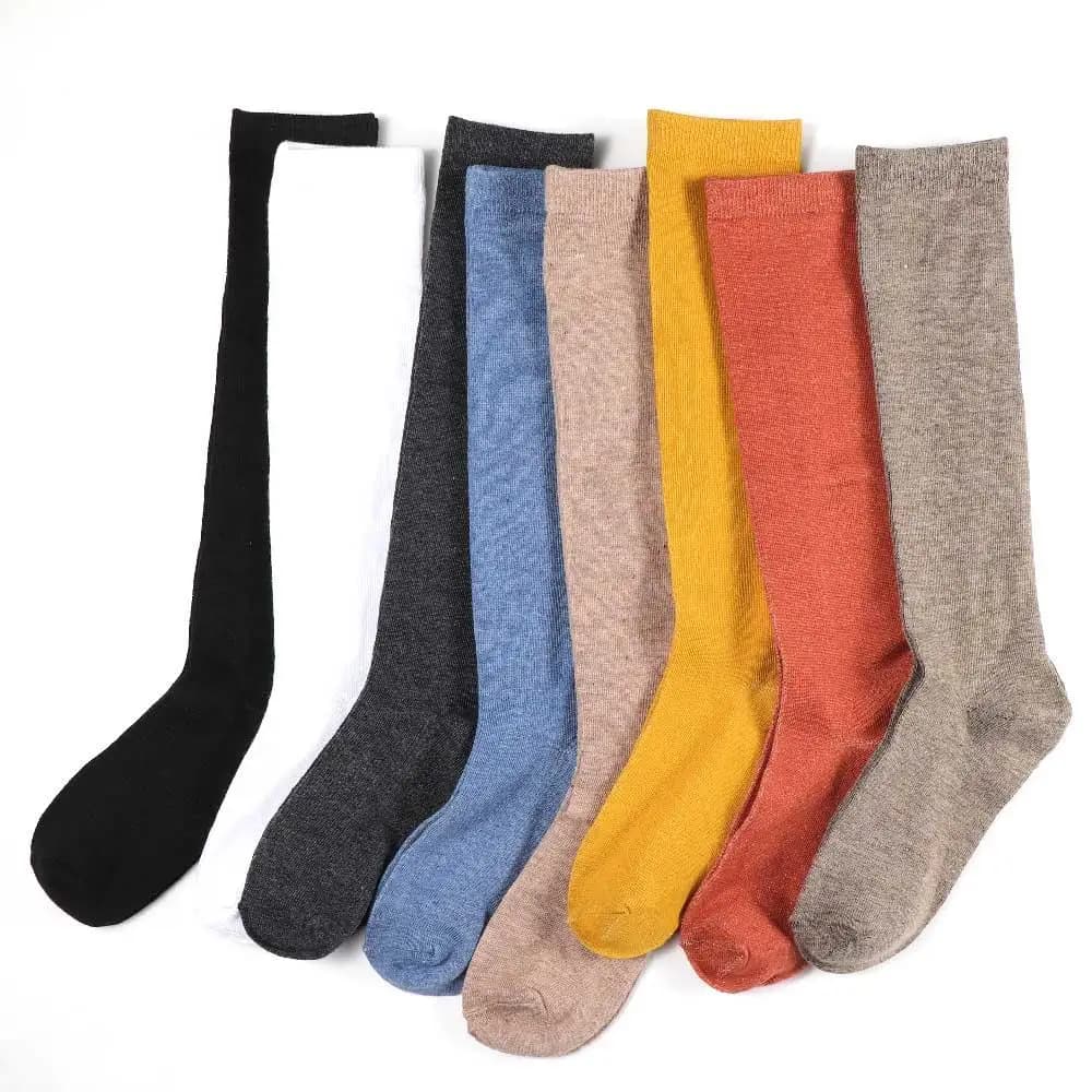 Caldi calzini casual in cotone per studenti JK tinta unita da donna, calzini alti al ginocchio, calze al polpaccio