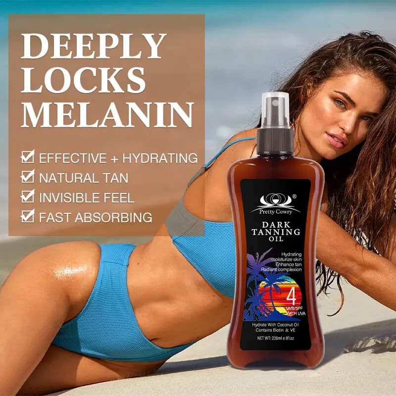 236 ml tanned body oil Quick dark brown outdoors with tan formula packaged with coconut oils to keep the skin hydrated
