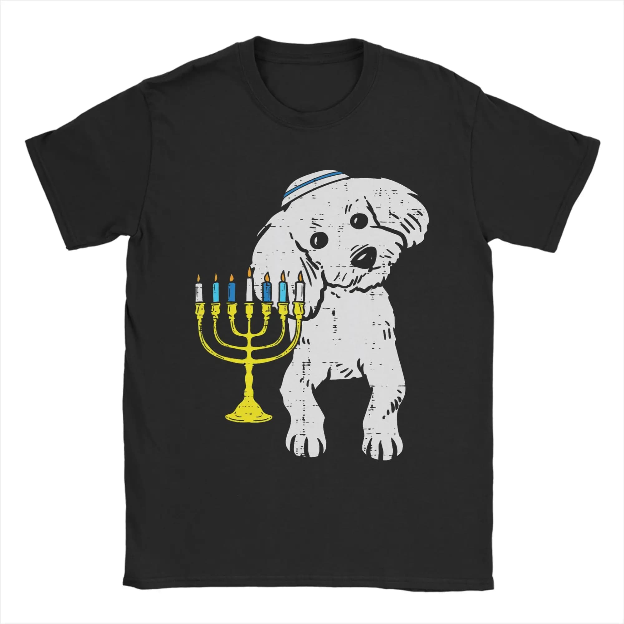 T-shirt divertente da uomo con cane ebraico, girocollo in cotone, cane barboncino ebraico, Menorah Hanukkah, maglietta a maniche corte, regalo, top