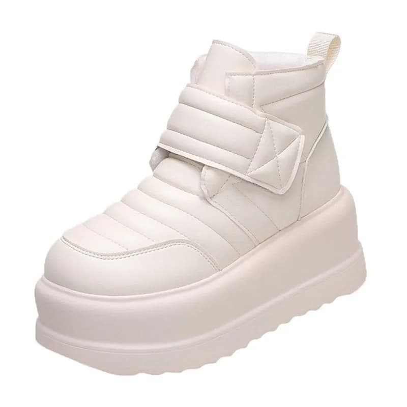 Women Warm Plush Snow Boot 2026 New Winter Waterproof Leather Boots 8CM Heels Chunky Sneakers Thick Fur High Platform Ankle Boot