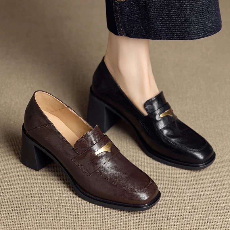 AIYUQI Women's Moccasins with thick sole, women's shoes with retro laces, elegant shoes with square tip for spring and autumn.