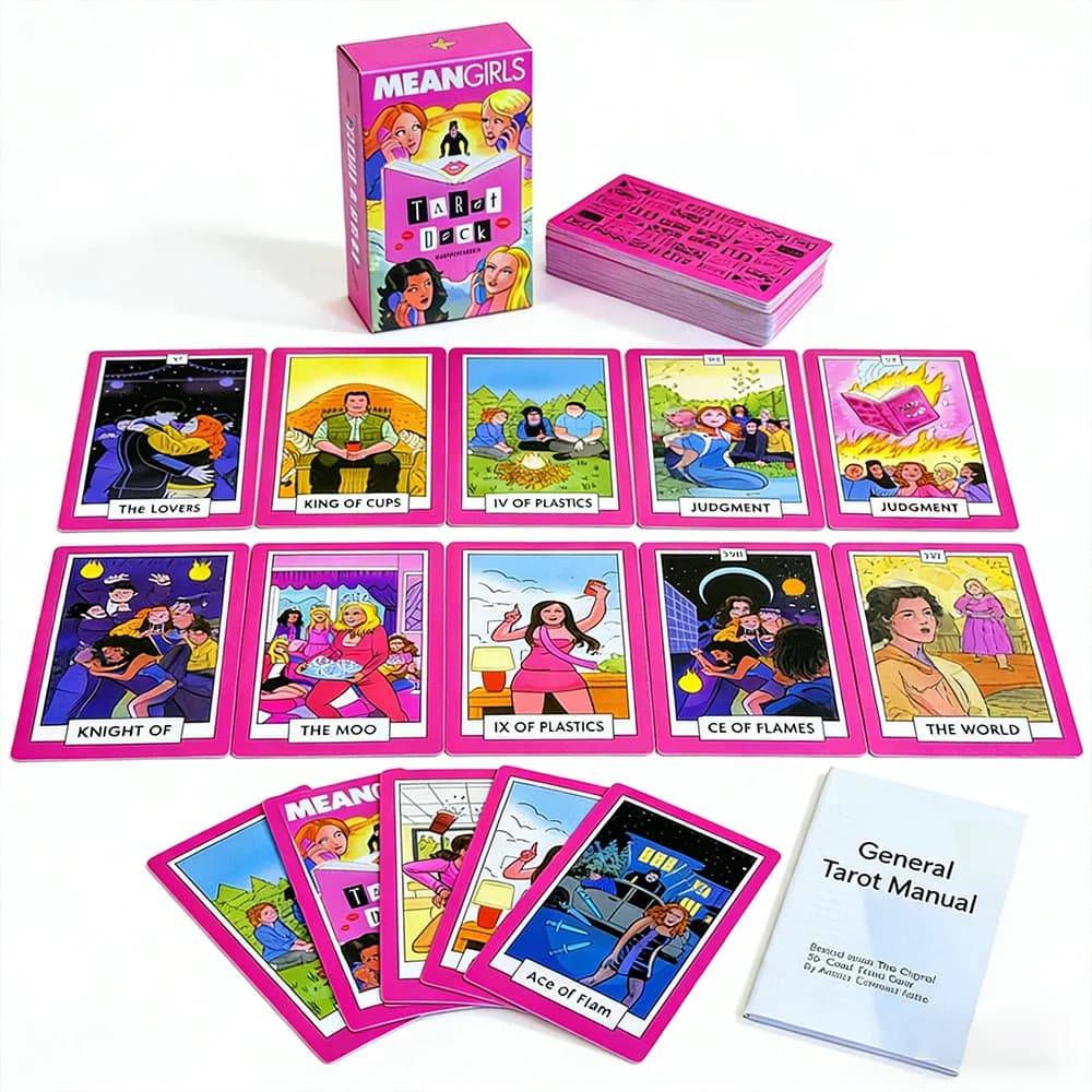 Mazzo di tarocchi “Mean Girls” da 78 carte (12x7 cm), design estetico rosa, gioco da tavolo per la divinazione del futuro, perfetto per principianti nel tarocchi