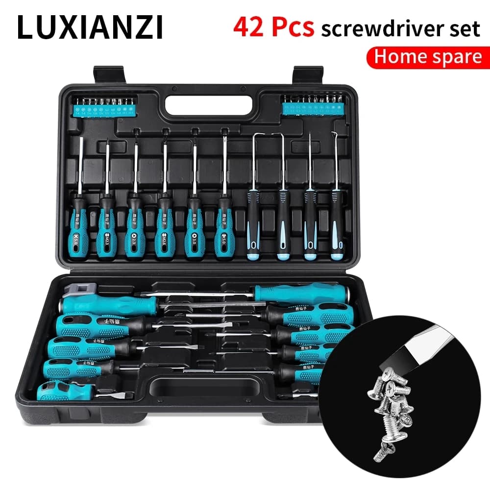 LUXIANZI 13/42Pcs Screwdriver Hand Tool Set with Plastic Toolbox Precision Magnetic Phillips Soltted Piercing screwdrivers Kit