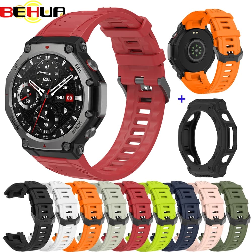 BEHUA cinturino in silicone e custodia per Huami Amazfit T-REX 3 cinturino Smartwatch per cinturino T Rex 3 con cinturino per attrezzi cinturino sportivo