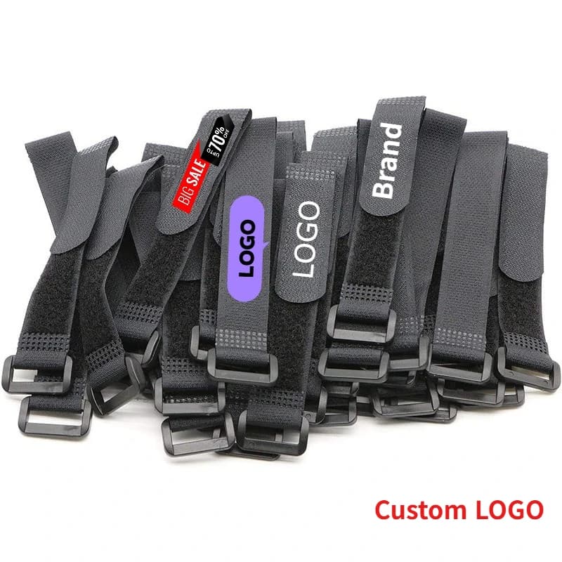 50PCS LOGO Customized Cable Ties Hook and Loop Reusable Fastening Nylon Cable Straps Adjustable Securing Tie Organizer