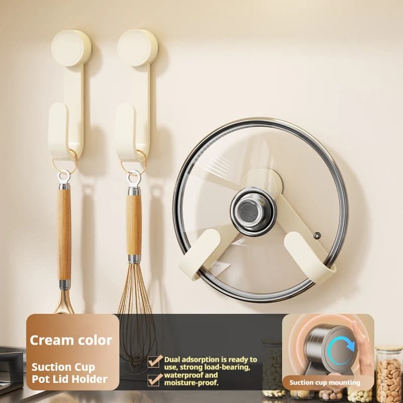 Suction Cup Pot Lid Rack Adjustable Wall Mount Pot Pan Lid Holder Kitchen Cabinet Door Hanger for Kitchen Cutting Board