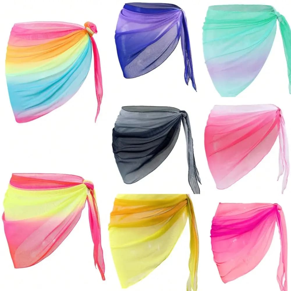Chiffon Material Beach Dress UPF Protection Short Length Bikini Cover Up Gradient Color Sheer Fabric Beach Cover Up Skirt