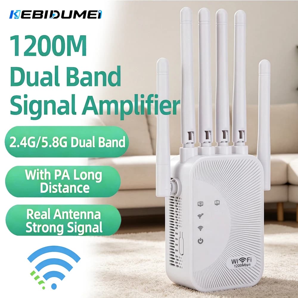 KEBIDUMEI 1200Mbps 2.4G&5GHz AC1200 Dual Band WiFi Extender Wireless Signal Booster WiFi Repeater Amplifier Home Office Router