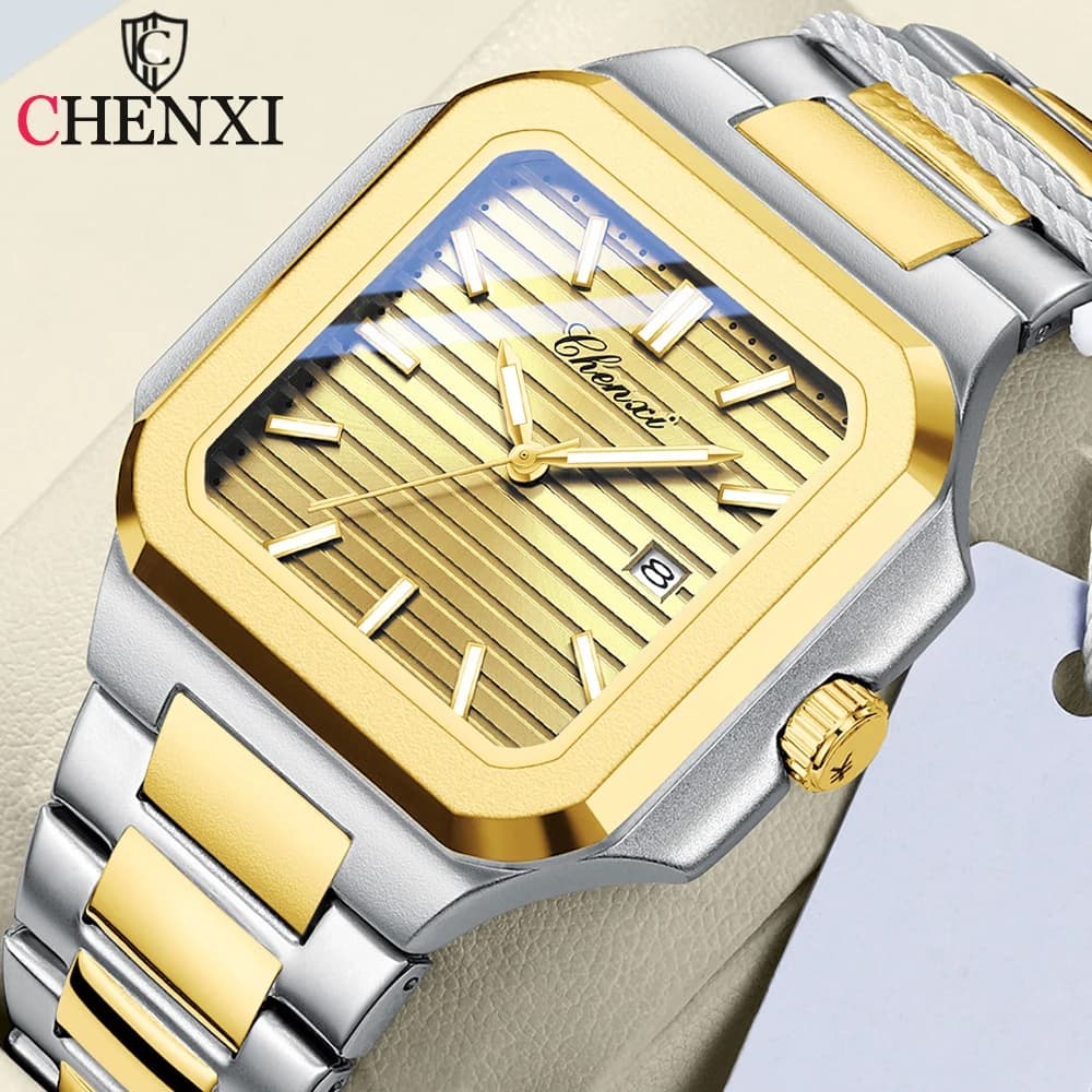 Orologio da Polso CHENXI per Uomo, Lussuoso Orologio al Quarzo Quadrato in Acciaio Inossidabile, Impermeabile con Data, Casual, Relogio Masculino