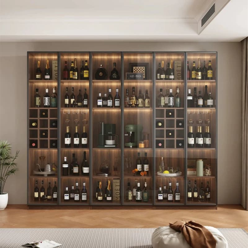 Vetrinetta in vetro per soggiorno, mobile contenitore di lusso leggero per sala da pranzo, cantinetta vino, credenza moderna, mobile espositore per dispensa