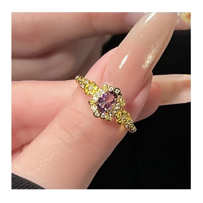 The Same Geometric Ring Women's French Retro Light Luxury Flash Zircon Opening Adjustable Index Finger Ring