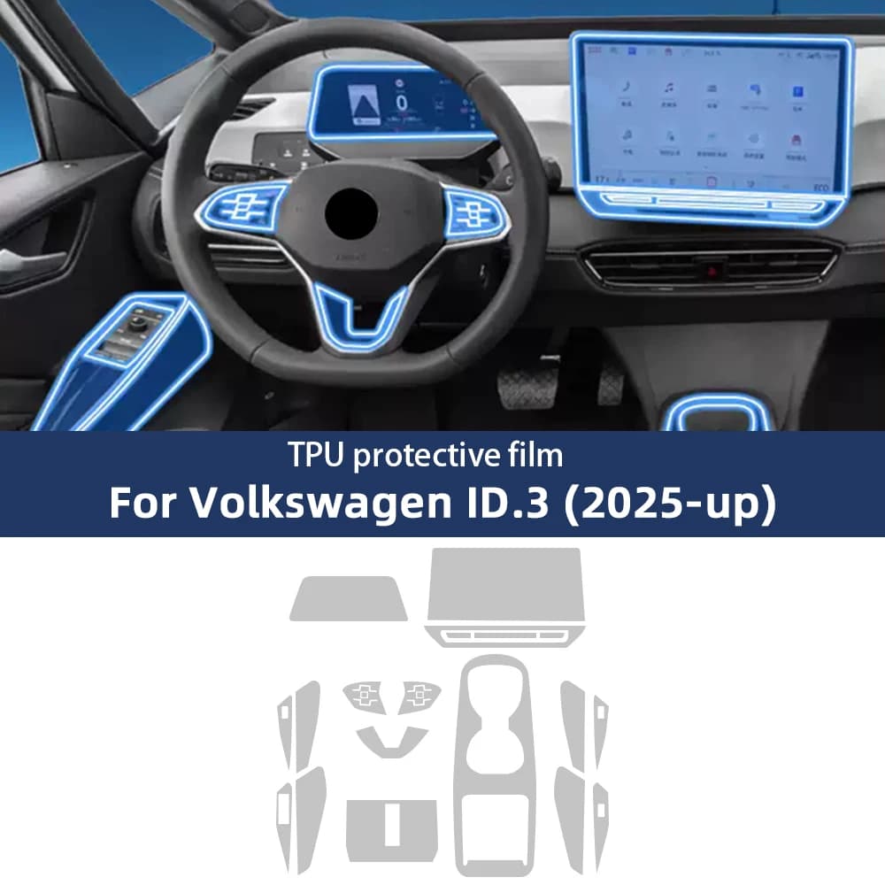 Pellicola TPU per VW Volkswagen ID.3 2025, Protezione per Pannello Console Centrale e Schermo di Navigazione, Pellicola Protettiva Interna Anti-Graffio