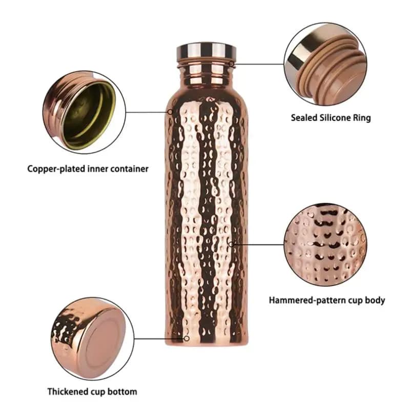[G] 800ML Electroplated Copper Water Bottle​ ​One-Click Open Lid​ Anti-Slip​ ​Hammer Pattern Bottle​ Sports Water Bottle